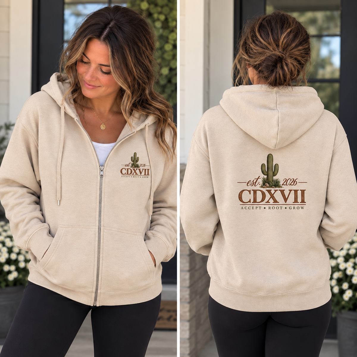 CDXVII Front + Back Logo Zip-Up Hoodie
